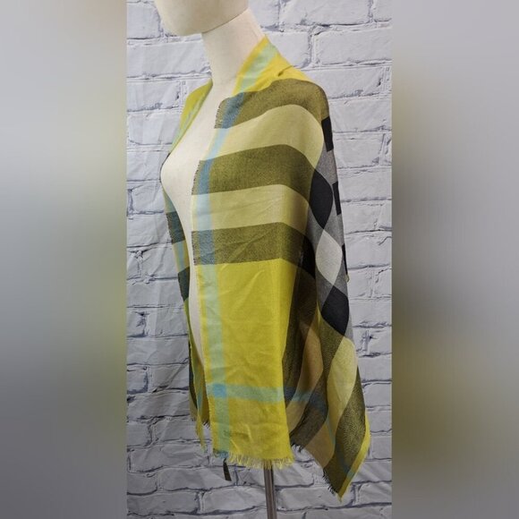 Burberry Women's Scarf Yellow Black Nova Check Silk Cashmere Italy 70" x 20" - Picture 10 of 15